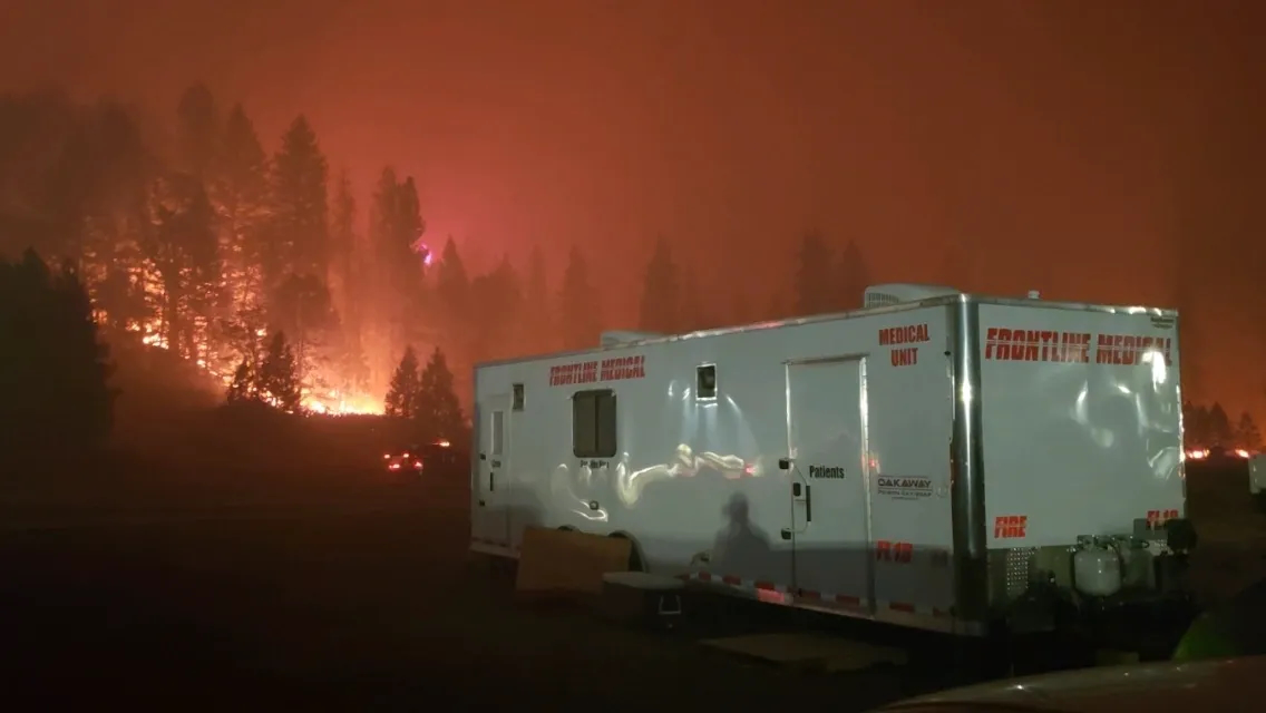 Frontline Medical unit at close burn wildfire